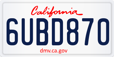 CA license plate 6UBD870
