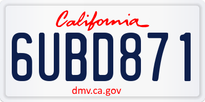 CA license plate 6UBD871