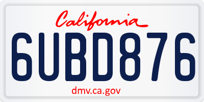 CA license plate 6UBD876