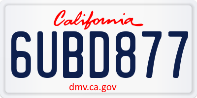 CA license plate 6UBD877