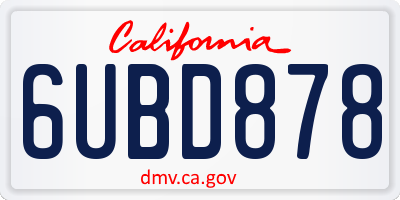 CA license plate 6UBD878