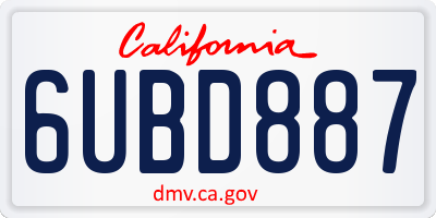 CA license plate 6UBD887