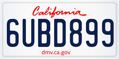 CA license plate 6UBD899