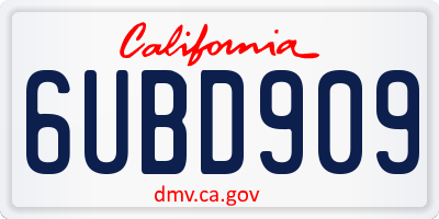 CA license plate 6UBD909