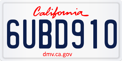 CA license plate 6UBD910