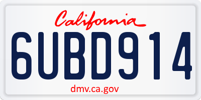 CA license plate 6UBD914