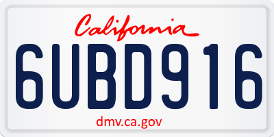 CA license plate 6UBD916