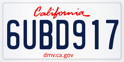CA license plate 6UBD917