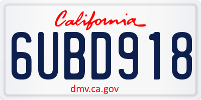 CA license plate 6UBD918