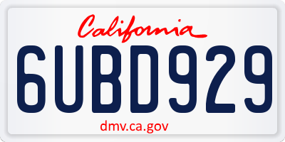 CA license plate 6UBD929