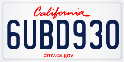 CA license plate 6UBD930