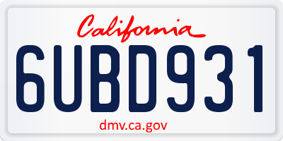 CA license plate 6UBD931