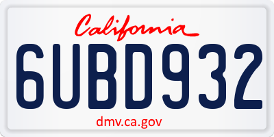 CA license plate 6UBD932