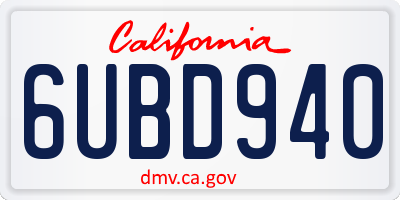 CA license plate 6UBD940