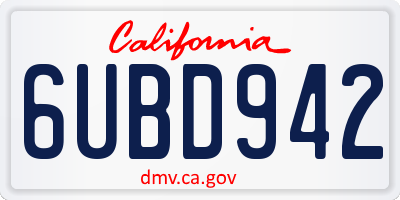 CA license plate 6UBD942