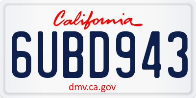 CA license plate 6UBD943