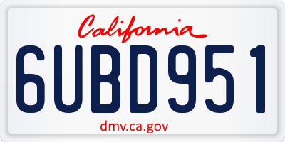 CA license plate 6UBD951