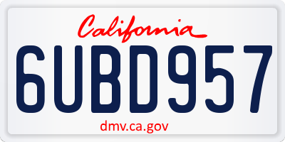 CA license plate 6UBD957