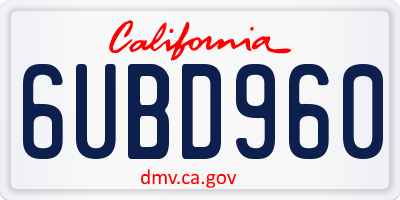 CA license plate 6UBD960