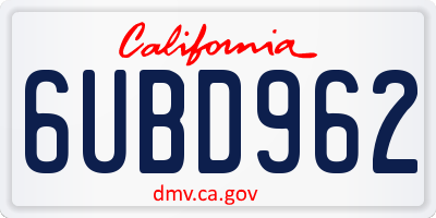 CA license plate 6UBD962