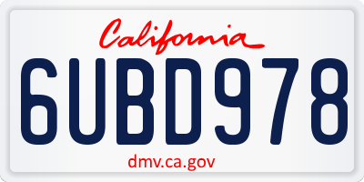 CA license plate 6UBD978