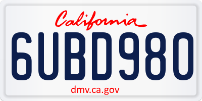 CA license plate 6UBD980
