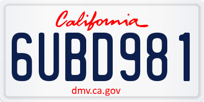 CA license plate 6UBD981