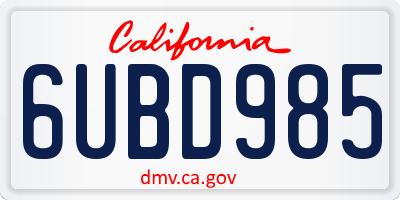 CA license plate 6UBD985