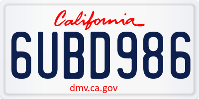 CA license plate 6UBD986
