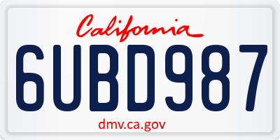 CA license plate 6UBD987
