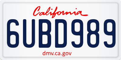 CA license plate 6UBD989