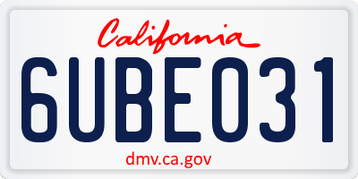 CA license plate 6UBE031