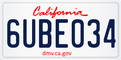 CA license plate 6UBE034