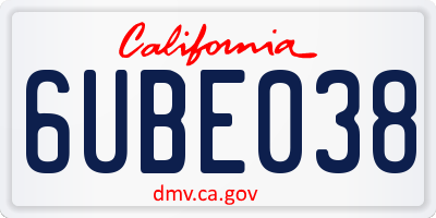 CA license plate 6UBE038