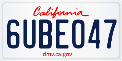 CA license plate 6UBE047