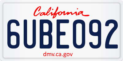 CA license plate 6UBE092