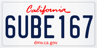 CA license plate 6UBE167