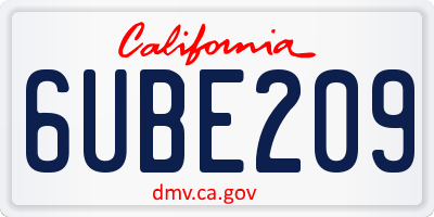 CA license plate 6UBE209