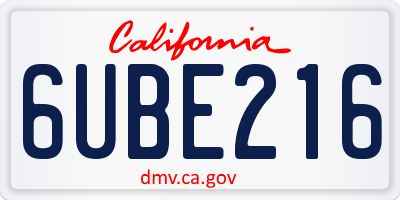 CA license plate 6UBE216