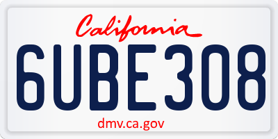 CA license plate 6UBE308