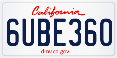 CA license plate 6UBE360