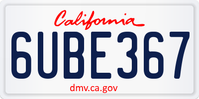 CA license plate 6UBE367