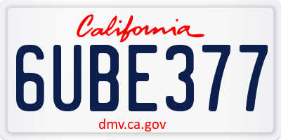 CA license plate 6UBE377