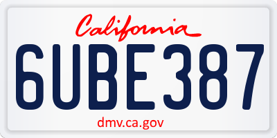 CA license plate 6UBE387