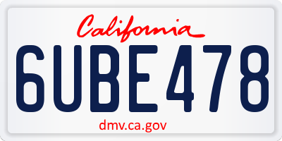 CA license plate 6UBE478