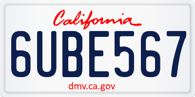 CA license plate 6UBE567