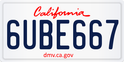CA license plate 6UBE667