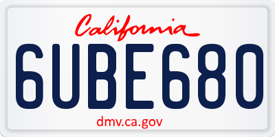 CA license plate 6UBE680