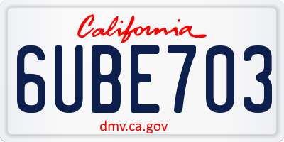 CA license plate 6UBE703