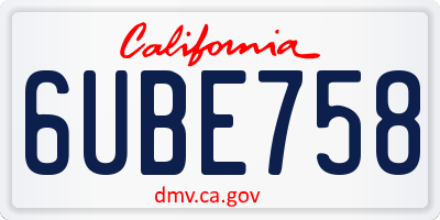 CA license plate 6UBE758